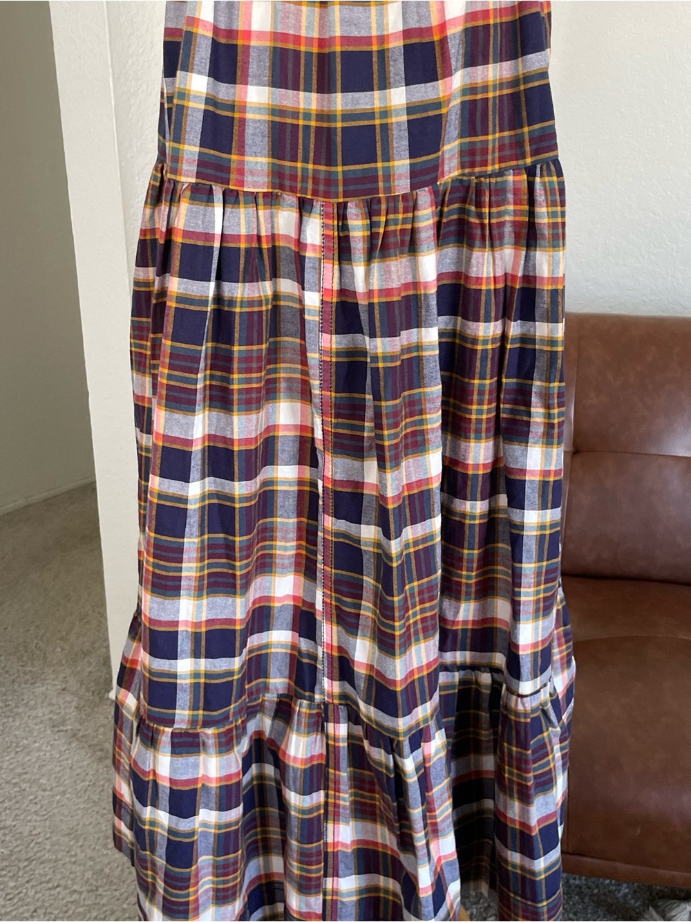 Anthropologie Pilcro Plaid Flannel Flutter Sleeve Buttoned Tiered Midi Dress - Picture 8 of 11